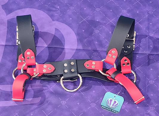 Premade Biothane H-Harness Size 1 Black and True Red