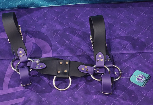Premade Biothane H-Harness Size 2 Black and Royal Purple