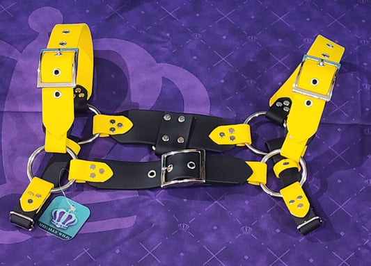 Premade Biothane H-Harness Size 1.5 Black and Yellow