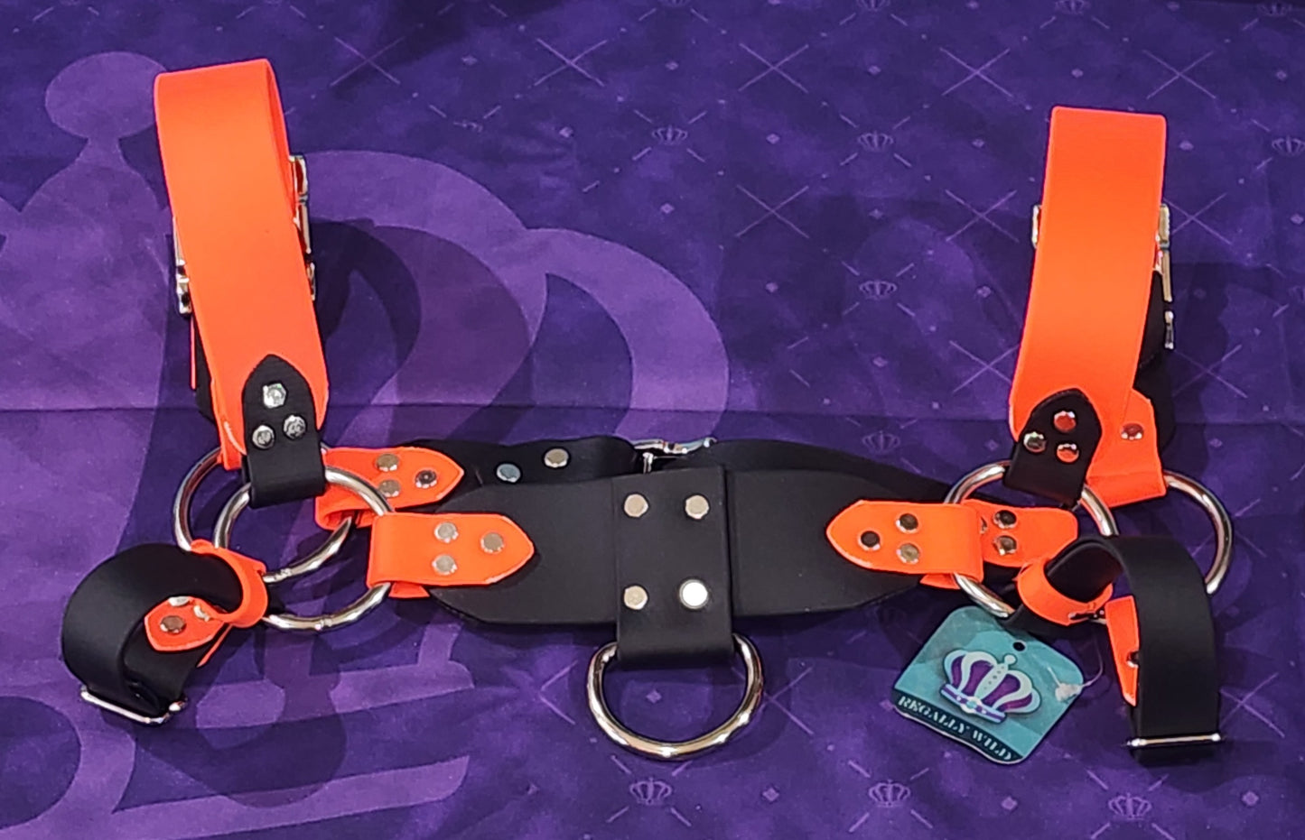 Premade Biothane H-Harness Size 1.5 Black and Orange