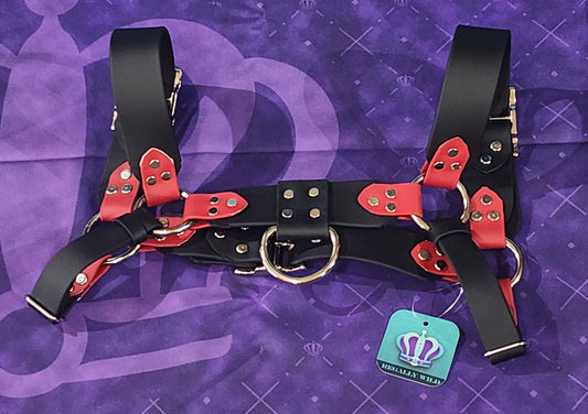 Premade Biothane H-Harness Size 1 Black and Crimson
