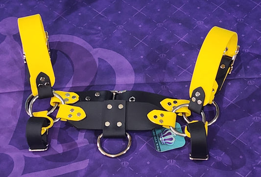 Premade Biothane H-Harness Size 1.5 Black and Yellow