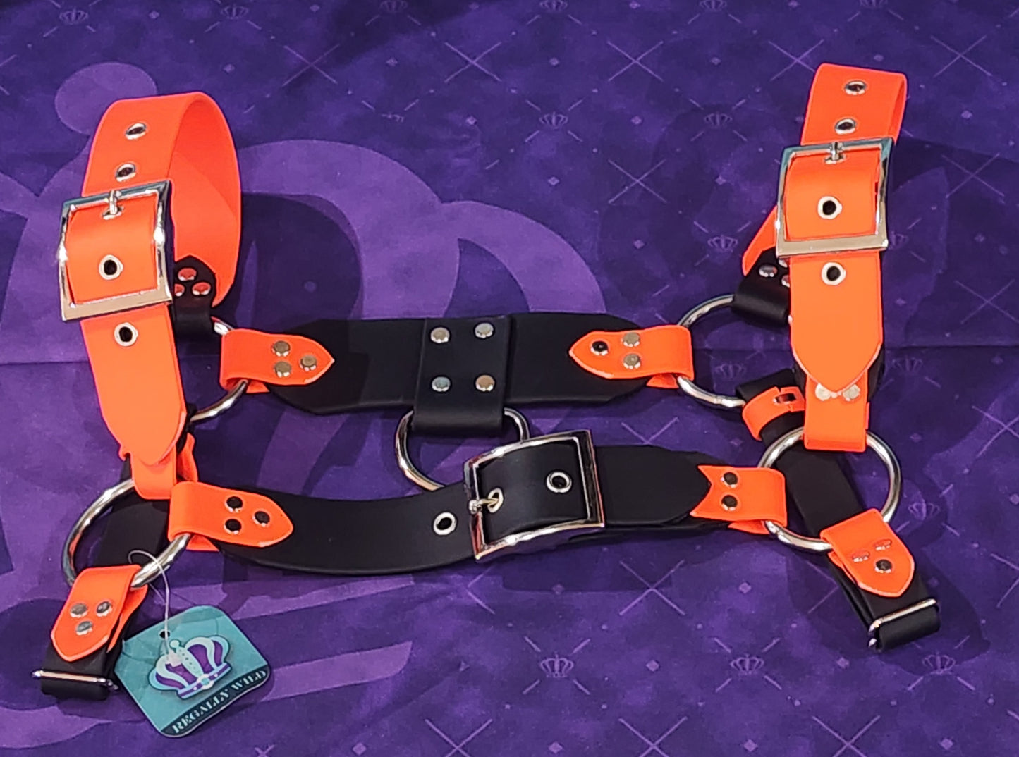 Premade Biothane H-Harness Size 1.5 Black and Orange
