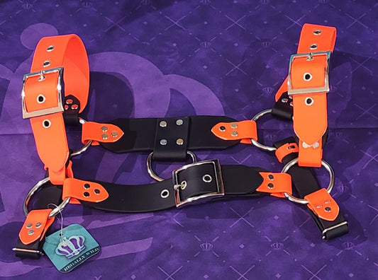 Premade Biothane H-Harness Size 1.5 Black and Orange